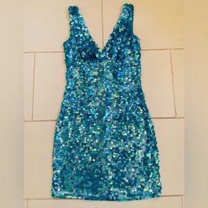 Adrianna Papell Boutique Vintage Blue Sequin Sleeveless Dress